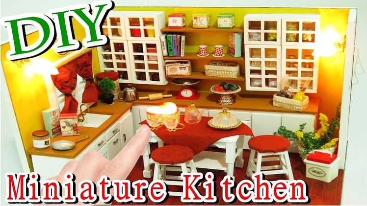 DIY Miniature Dollhouse Kit Kitchen Room With Led Lights