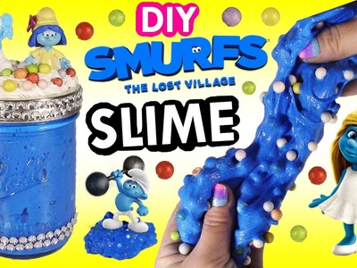 DIY SMURFS The Lost Village Glitter SLIME! Make Your Own Squishy Stretchy Putty SLIME! Decorate JAR!