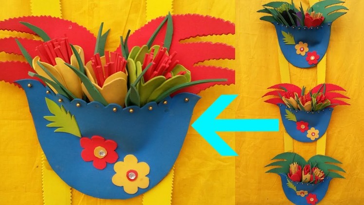 DIY wall Hanging For Flower Vase! - How To Make Wall Hanging With Color Foam - DIY Wall Decor Ideas