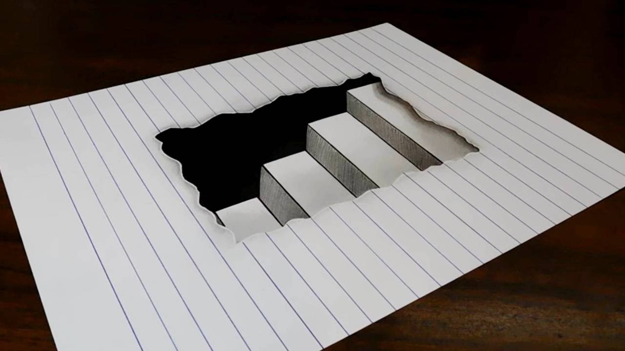 How to Draw 3D Steps in Line Paper Easy Trick Art for Kids