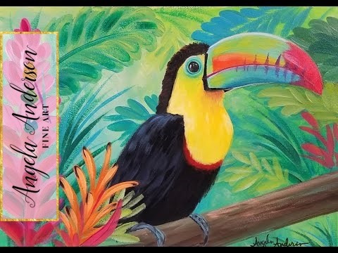 Acrylic Painting Rainbow TOUCAN Live Step by Step JUNGLE Tutorial #Angelooney