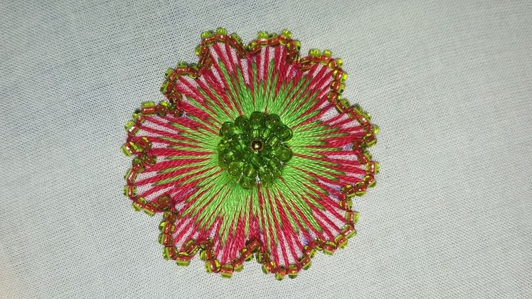 Bead work Kaaj stitch flower hand embroidery