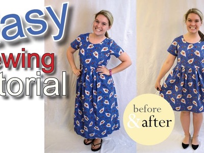 DIY How to Shorten a Long Thrift Store Blue Dress into a Short Dress II Easy Beginner Sewing