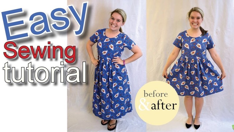 DIY How to Shorten a Long Thrift Store Blue Dress into a Short Dress II Easy Beginner Sewing