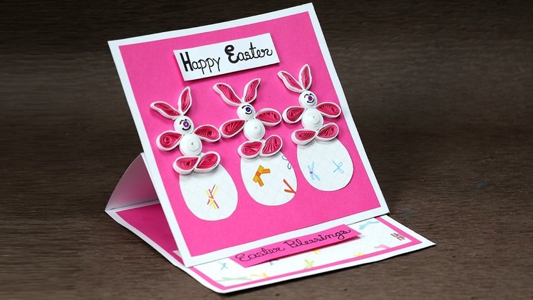 Handmade Easter Card with Super Cute Quilling Bunny and Eggs