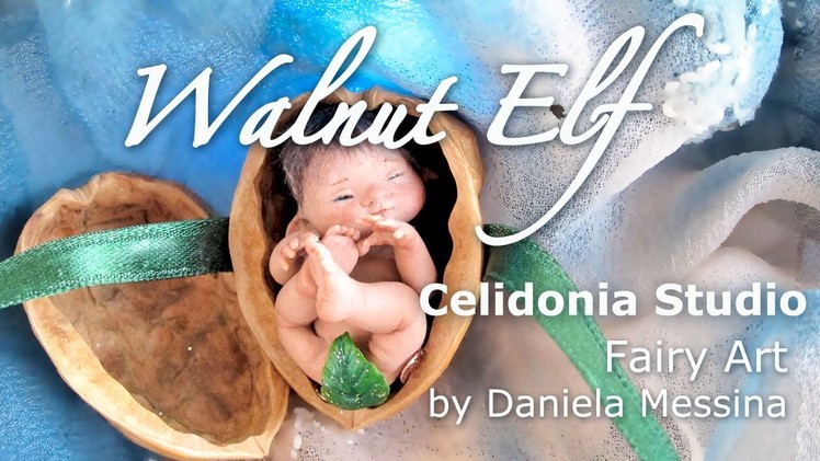 Meet the Elf in a Walnut shell - Polymer Clay ooak Miniature Art Doll
