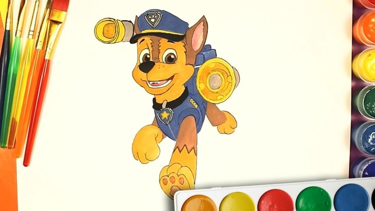 Paw patrol. Сhase - Draw and Colour | Coloring Pages for Kids | Rainbow TV