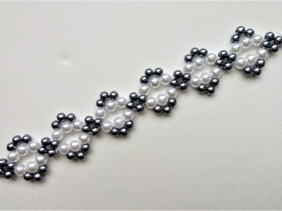Simple handmade pearl beads bracelet. Beaded pattern for beginners