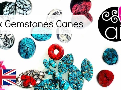 Tutorial Faux Stone Canes with Polymer Clay | Turquoise, Red Jasper, White Marble | ENG