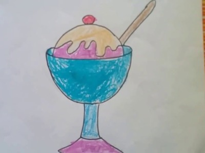 How to draw an ice cream glass,easy drawing of  ice cream  glass for kids,