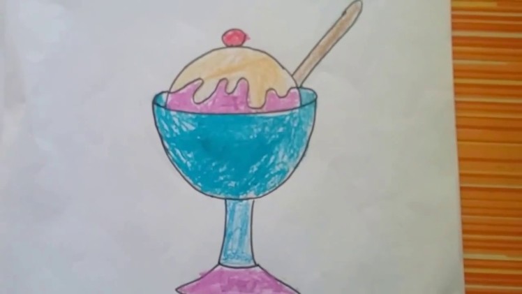 How to draw an ice cream glass,easy drawing of  ice cream  glass for kids,