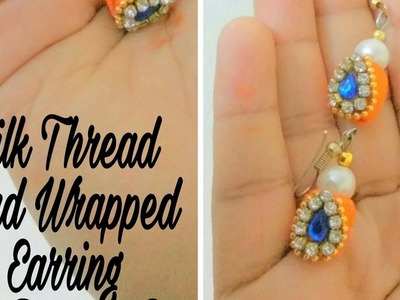How to make silk thread bead wrapped trendy earring - Tutorial