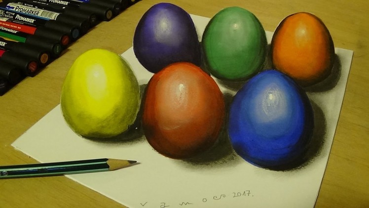 Drawing and Coloring for Kids - How to Draw Easter Eggs - 3D Trick Art for Kids