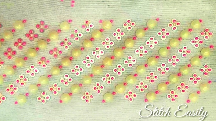 Hand Embroidery : Pearls And Beads Embroidery Border Design, With Sequins