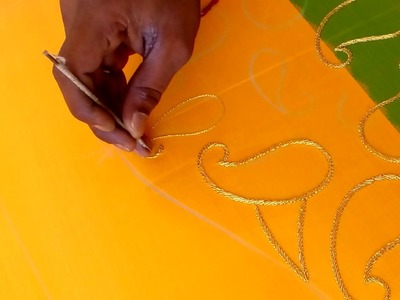 How to do zari outline for mango design for maggam.hand work blouses
