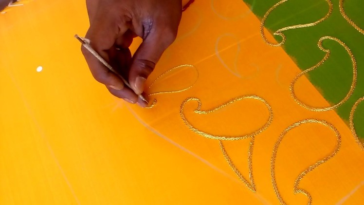 How to do zari outline for mango design for maggam.hand work blouses