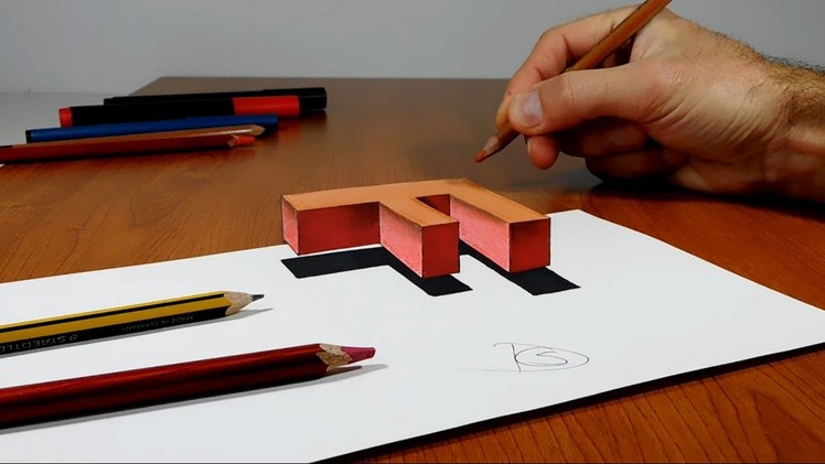 Try to do 3D Trick Art on Paper, floating letter F