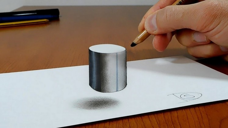Try to do 3D Trick Art on Paper, Floating Cylinder