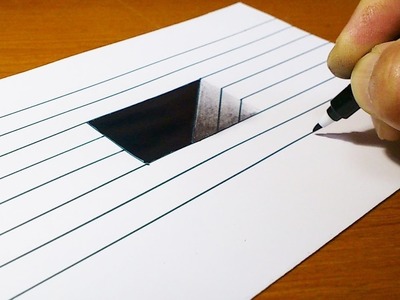 Very Easy!! How To Draw 3D Hole for Kids - Anamorphic Illusion - 3D Trick Art on Line paper