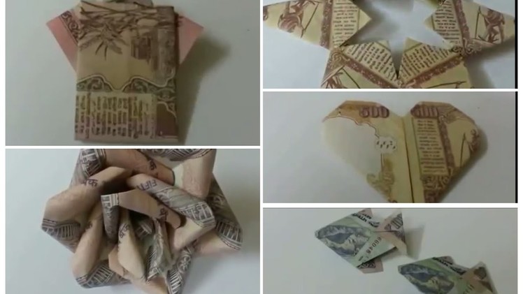 5 ● Simple and Easy Money Origami Rose Flower, Fish, Heart,Shirt,Star. How to Make Money Origami .