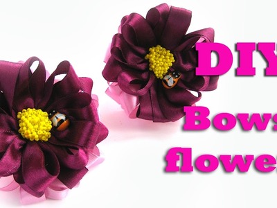 DIY bows-flowers with bees. Kanzashi