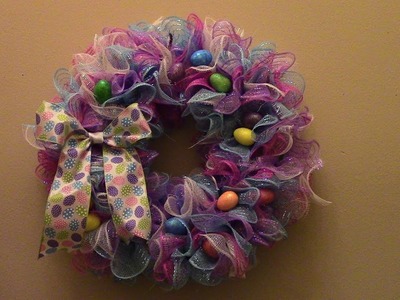 DIY Easter Egg Wreath featuring deco mesh