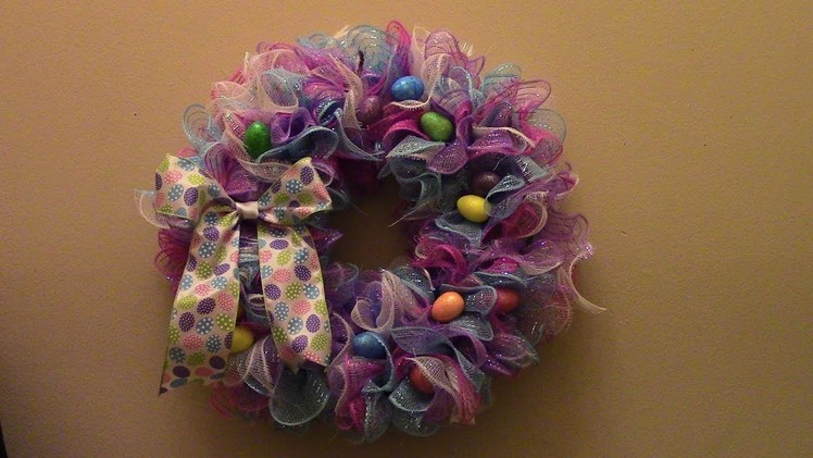 DIY Easter Egg Wreath featuring deco mesh