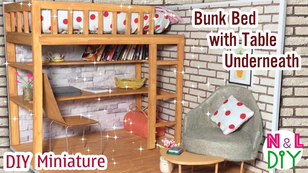 Diy Miniature Bunk Bed With Table, Bunk Bed With Table Underneath