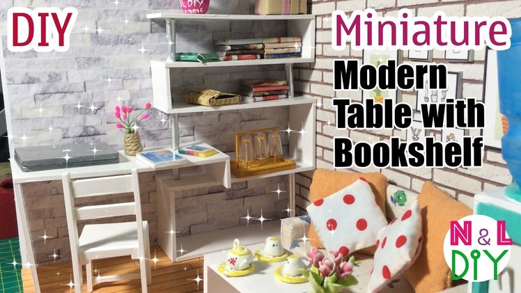 DIY Miniature Modern Table with Bookshelf | Dollhouse