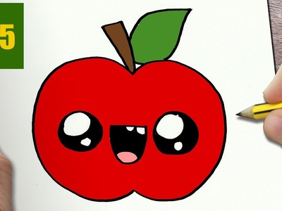 HOW TO DRAW A APPLE CUTE, Easy step by step drawing lessons for kids