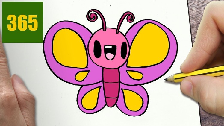 HOW TO DRAW A BUTTERFLY CUTE, Easy step by step drawing lessons for kids