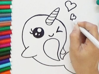 How to draw a Cartoon Unicorn Whale - Cute and Easy | BoDraw