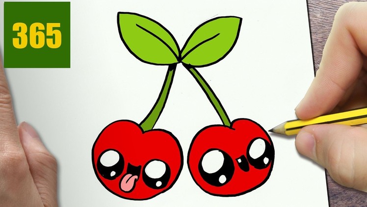 HOW TO DRAW A CHERRY CUTE, Easy step by step drawing lessons for kids