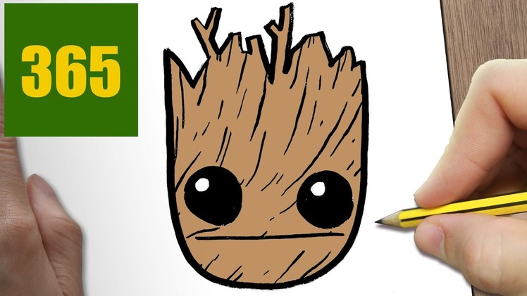 HOW TO DRAW A GROOT CUTE, Easy step by step drawing lessons for kids