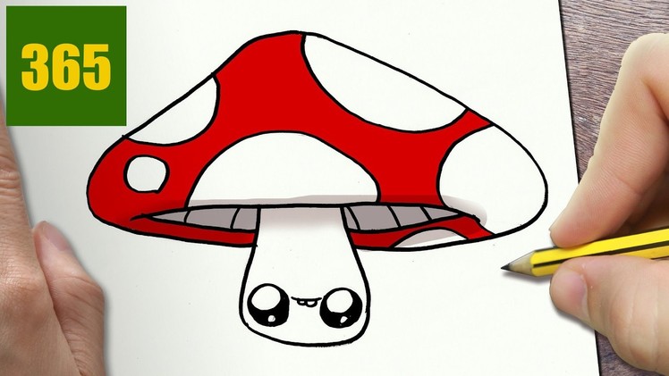 HOW TO DRAW A MUSHROOM CUTE, Easy step by step drawing lessons for kids