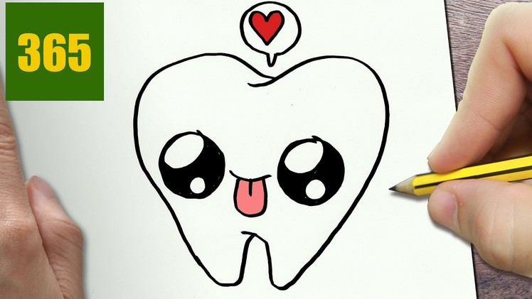 HOW TO DRAW A TOOTH CUTE, Easy step by step drawing lessons for kids