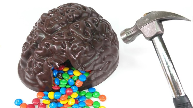 How to Make Chocolate Brain Filled with M&M's Candy Fun ! DIY Surprise Kids Candy | MonsterKids