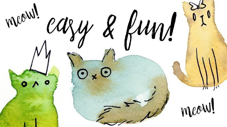 Painting Easy & Fun Watercolor Cats with Washes Tutorial. Illustration Ideas for Beginners