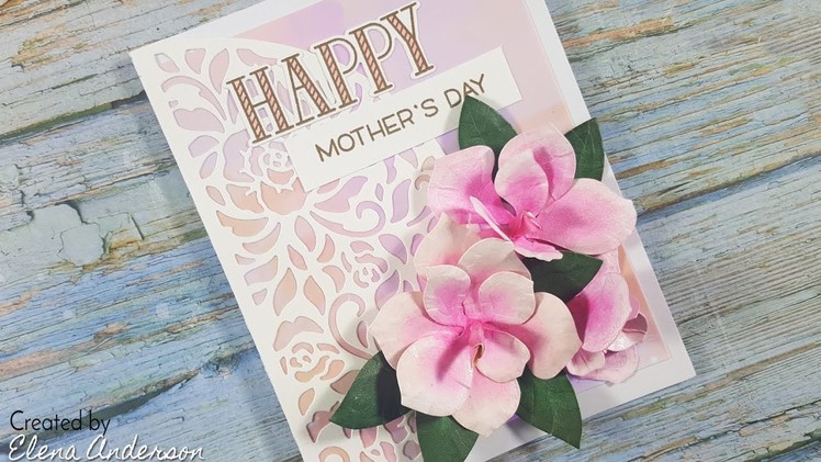 Pink Magnolia Mothers Day Card with Elizabeth Craft Designs and Distress Inks