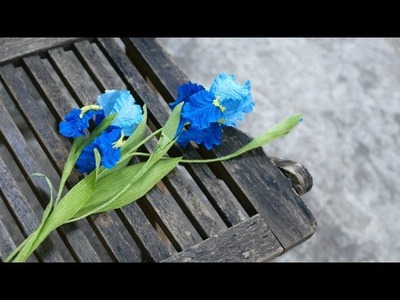 DIY   How to make Iris flower by crepe paper   Làm hoa diên vỹ giấy nhún