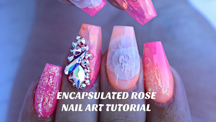 HOW TO: ENCAPSULATED NAIL ROSE & NEON OMBRE. MERMAID MYLAR nail art tutorial