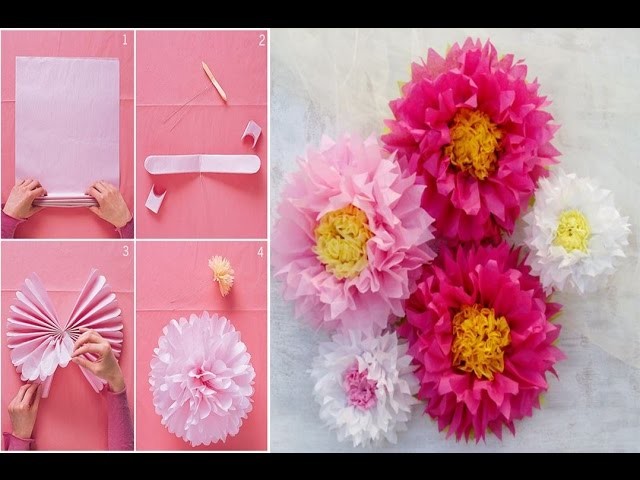 How to make a Giant Tissue Paper Flower very easily | Wall Art | Room Decor | DIY Paper Pom Tutorial