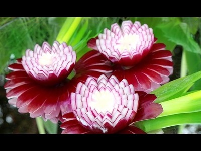 How To Make Red Onion Flowers - Vegetable Carving Garnish - Sushi Garnish - Food Decoration