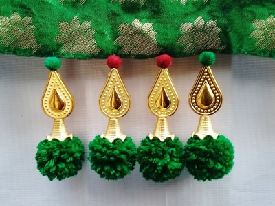 How to make saree kuchu with pom poms & beads l how to make saree kuchu. tassels l kuchu design# 24