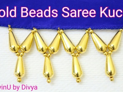 How to make Simple & Easy Saree Kuchu Design using GOLD BEADS at Home. DIY. Tutorial