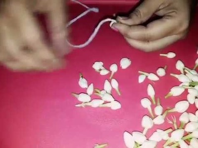 How to tie flowers. how to make flower garland without needle. madurai malli. mallige flower