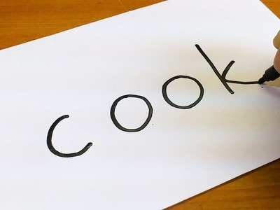 How to turn words COOK into a Cartoon -  Let's Learn drawing art on paper for kids