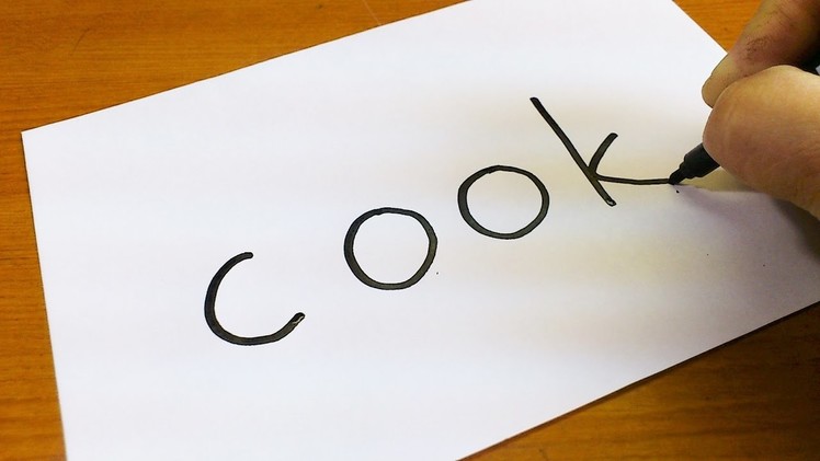 How to turn words COOK into a Cartoon -  Let's Learn drawing art on paper for kids