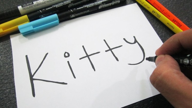 How to turn words KITTY into a Cartoon ! Learn drawing art on paper for kids