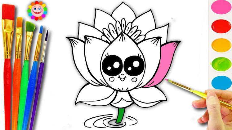 Learn How To Draw A Cute Lotus Flower | Easy Drawing And Coloring For Kids | Fun Learning Video